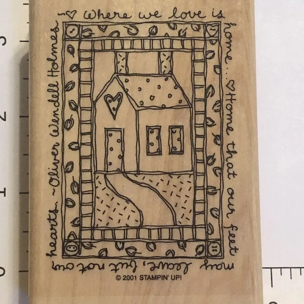 Love Hearts V-Day Collage Home Stampin’ Up Wood Mounted Rubber Stamp Vtg 2001